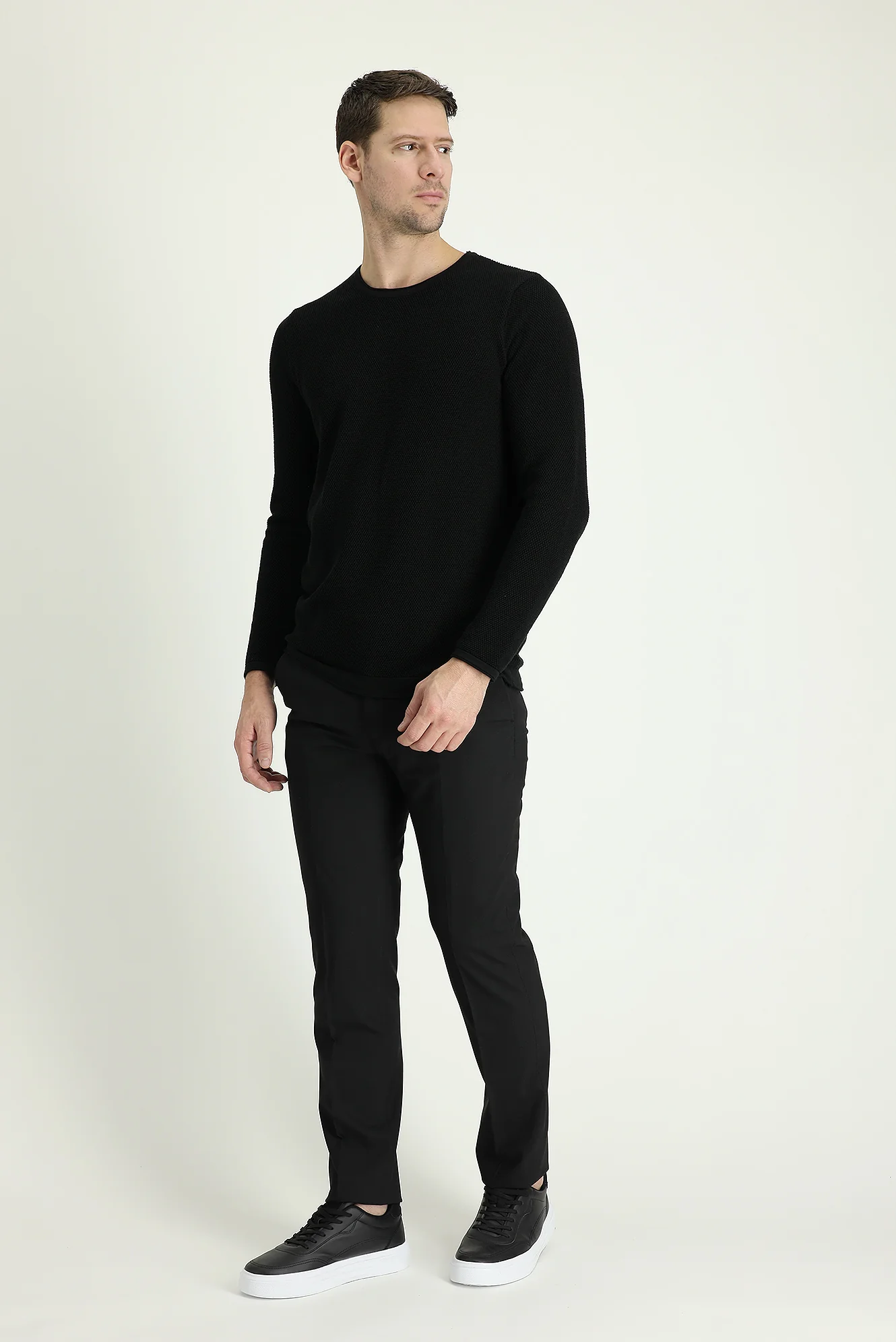 Siyah 7 Drop Slim Fit Dar Kesim Yünlü Klasik Kumaş Pantolon - Image 2