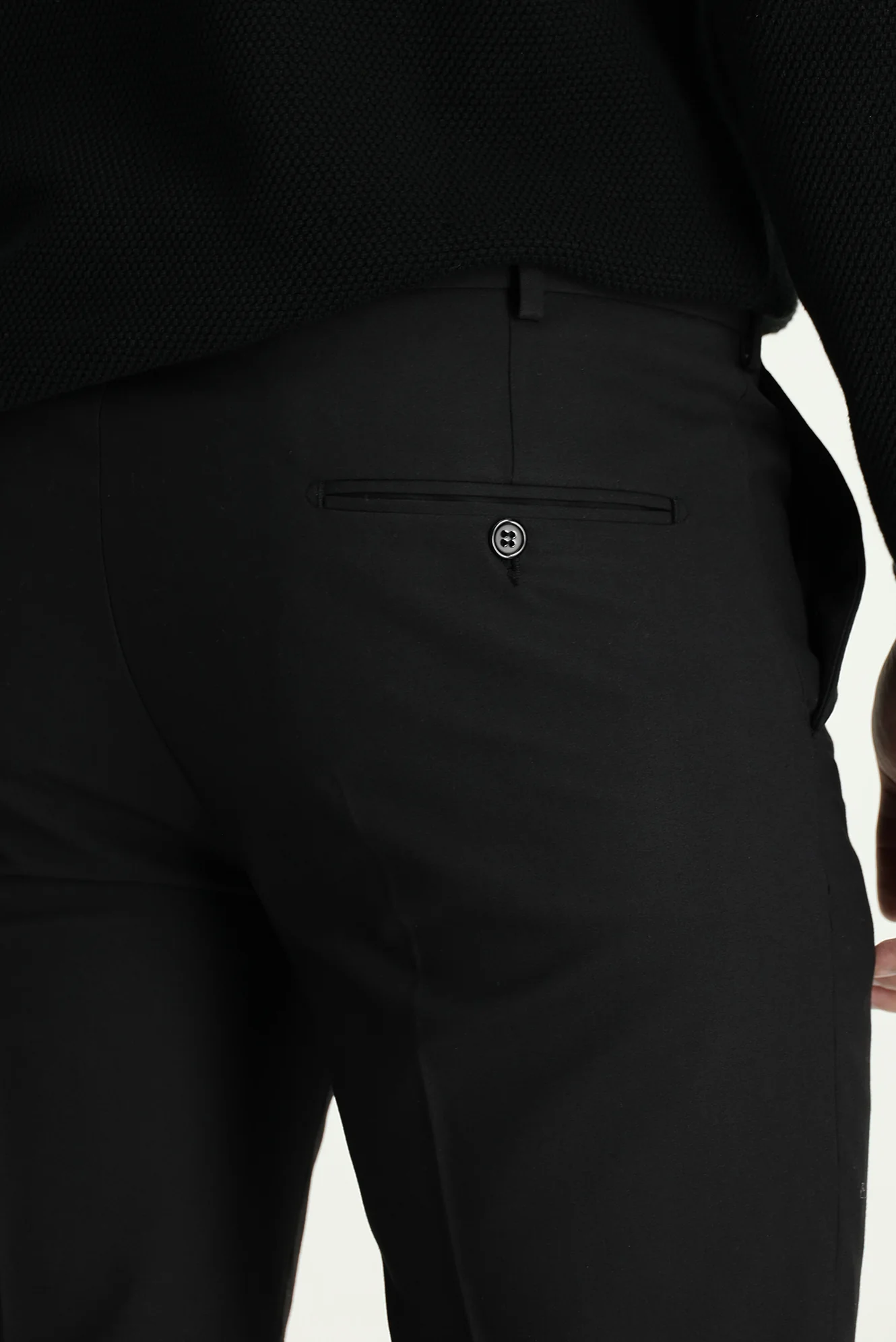 Siyah 7 Drop Slim Fit Dar Kesim Yünlü Klasik Kumaş Pantolon - Image 4