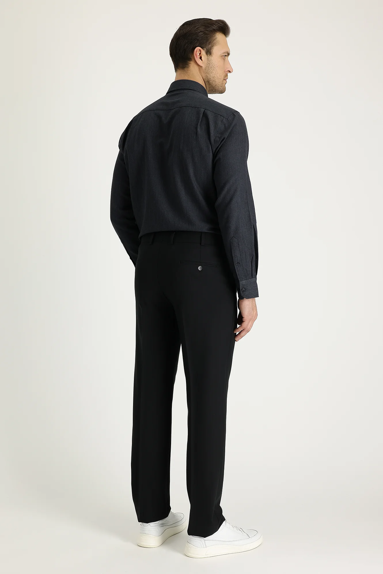 Siyah 7 Drop Slim Fit Dar Kesim Yünlü Klasik Kumaş Pantolon - Image 2