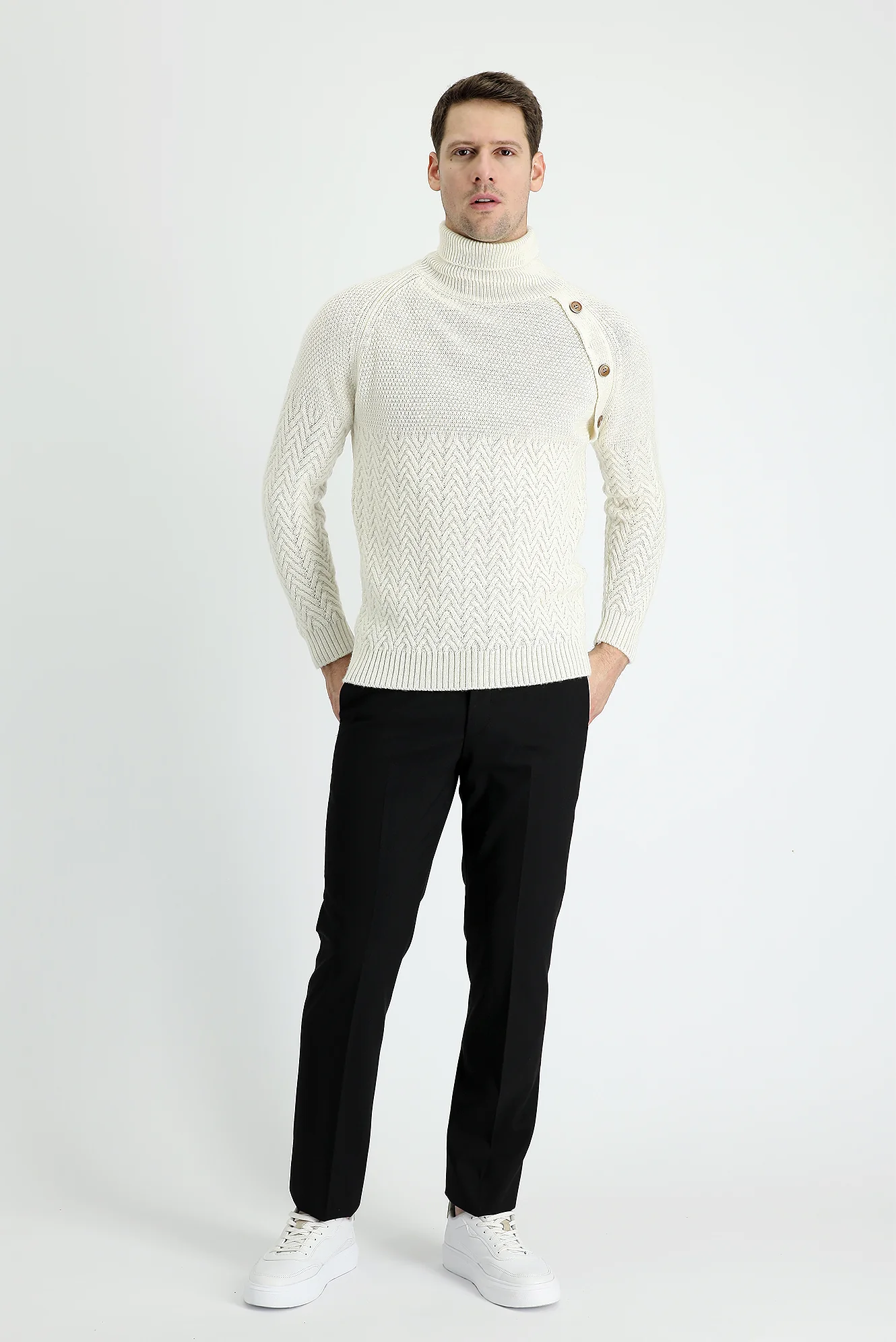 Siyah 7 Drop Slim Fit Dar Kesim Yünlü Klasik Kumaş Pantolon