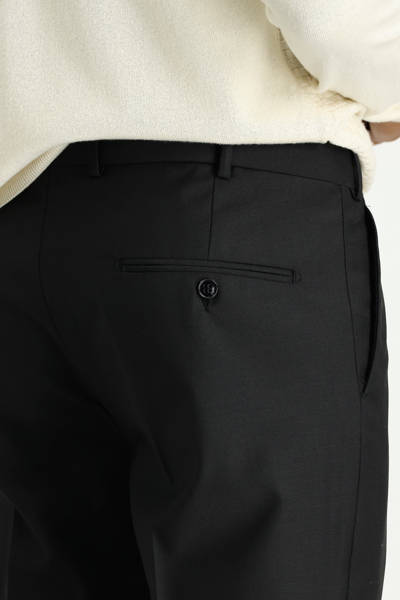 Siyah 7 Drop Slim Fit Dar Kesim Yünlü Klasik Kumaş Pantolon - Image 6