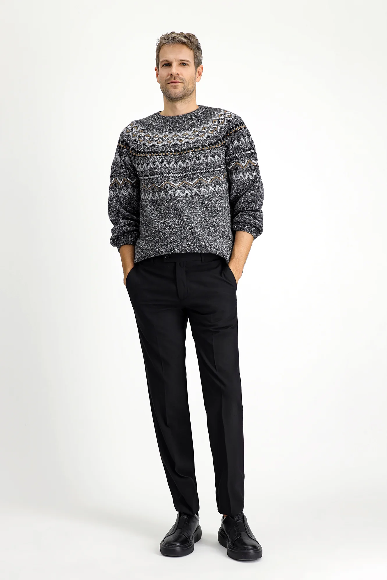 Siyah 7 Drop Slim Fit Dar Kesim Yünlü Klasik Kumaş Pantolon - Image 3
