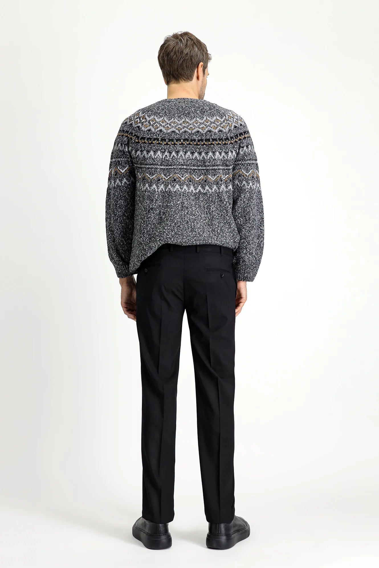 Siyah 7 Drop Slim Fit Dar Kesim Yünlü Klasik Kumaş Pantolon - Image 5
