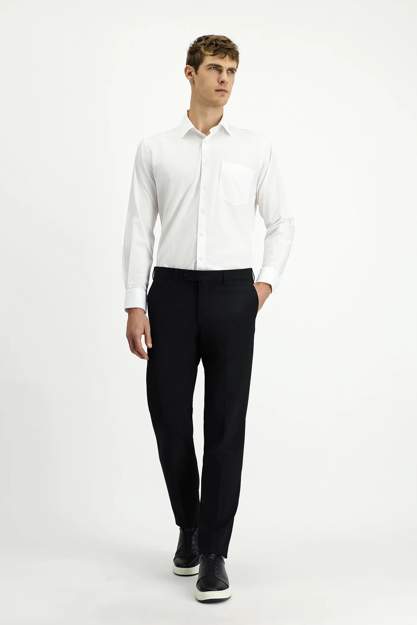 Siyah 7 Drop Slim Fit Dar Kesim Yünlü Klasik Kumaş Pantolon