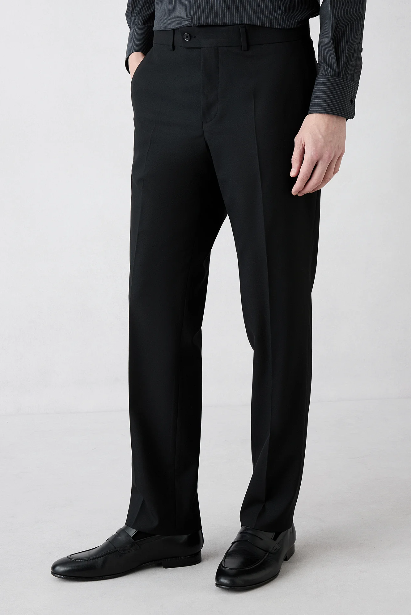 Siyah 7 Drop Slim Fit Dar Kesim Yünlü Klasik Kumaş Pantolon - Image 2