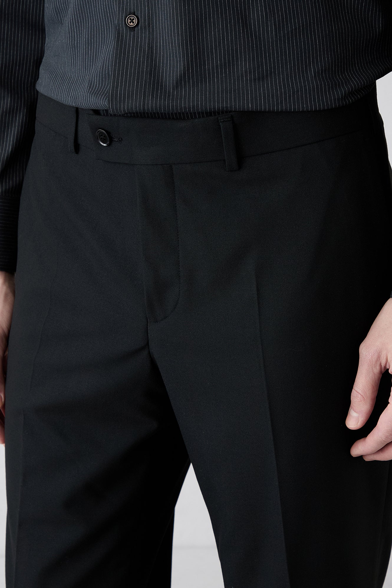 Siyah 7 Drop Slim Fit Dar Kesim Yünlü Klasik Kumaş Pantolon - Image 3