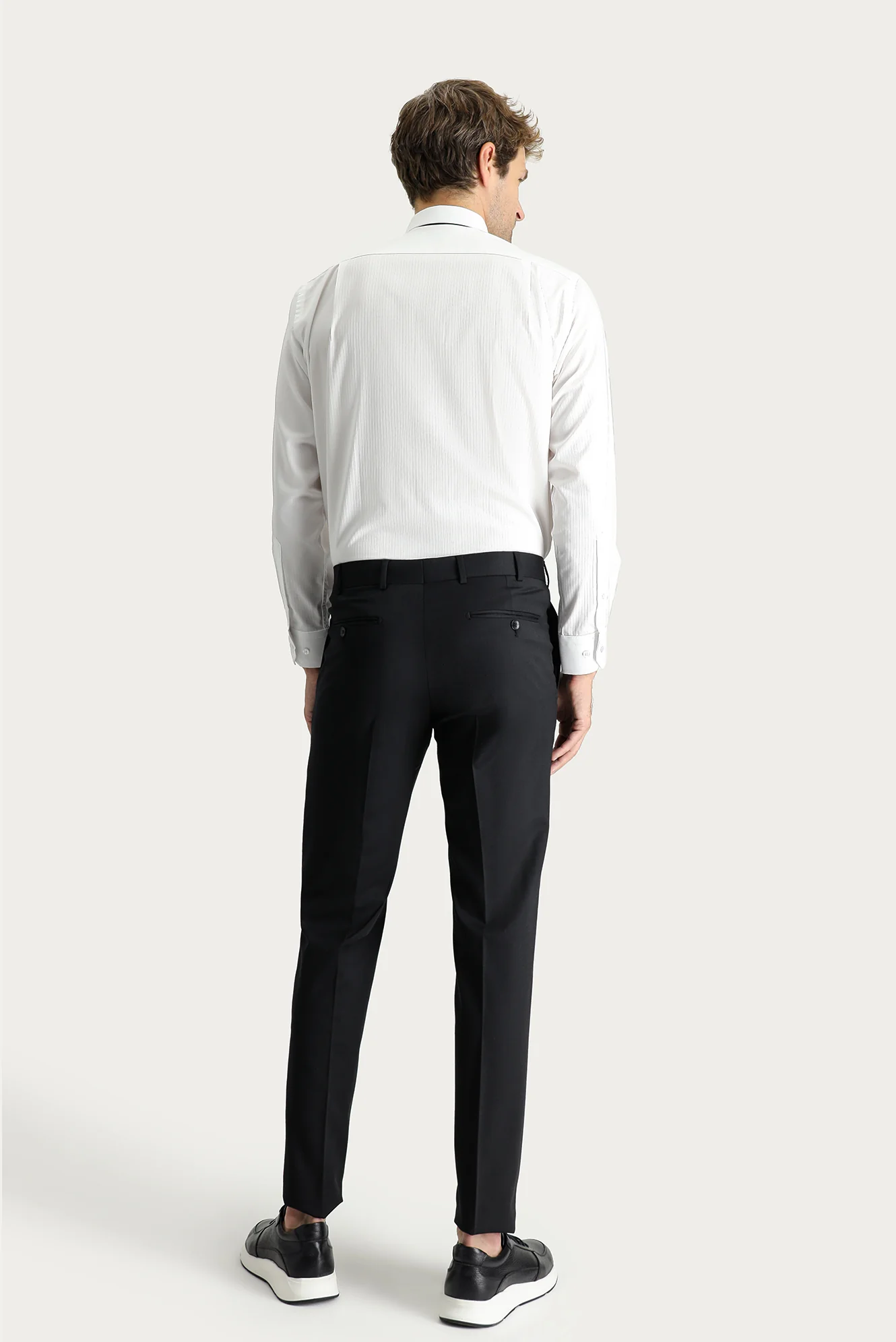 Siyah 7 Drop Slim Fit Dar Kesim Yünlü Klasik Kumaş Pantolon - Image 4