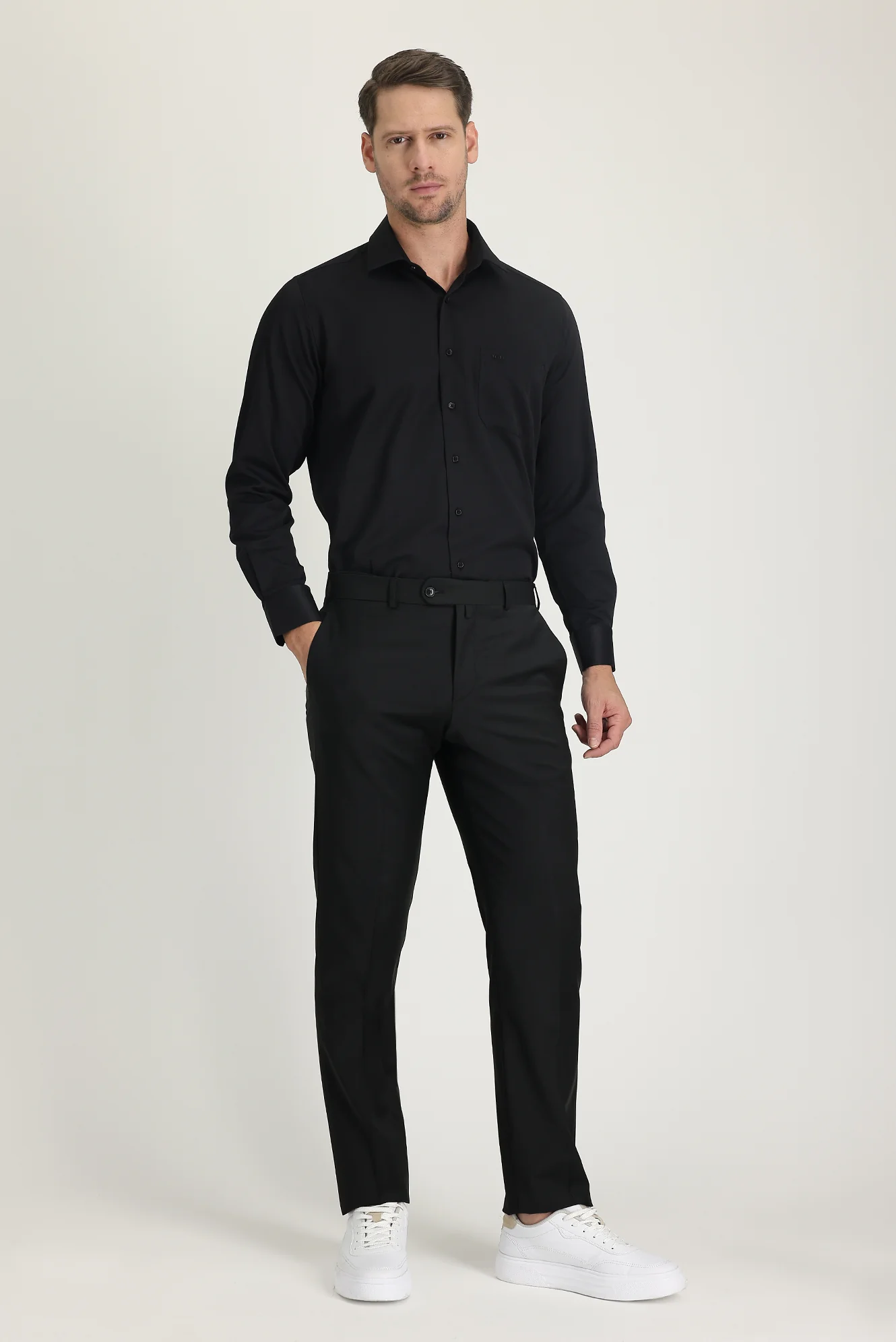 Siyah 7 Drop Slim Fit Dar Kesim Yünlü Klasik Kumaş Pantolon