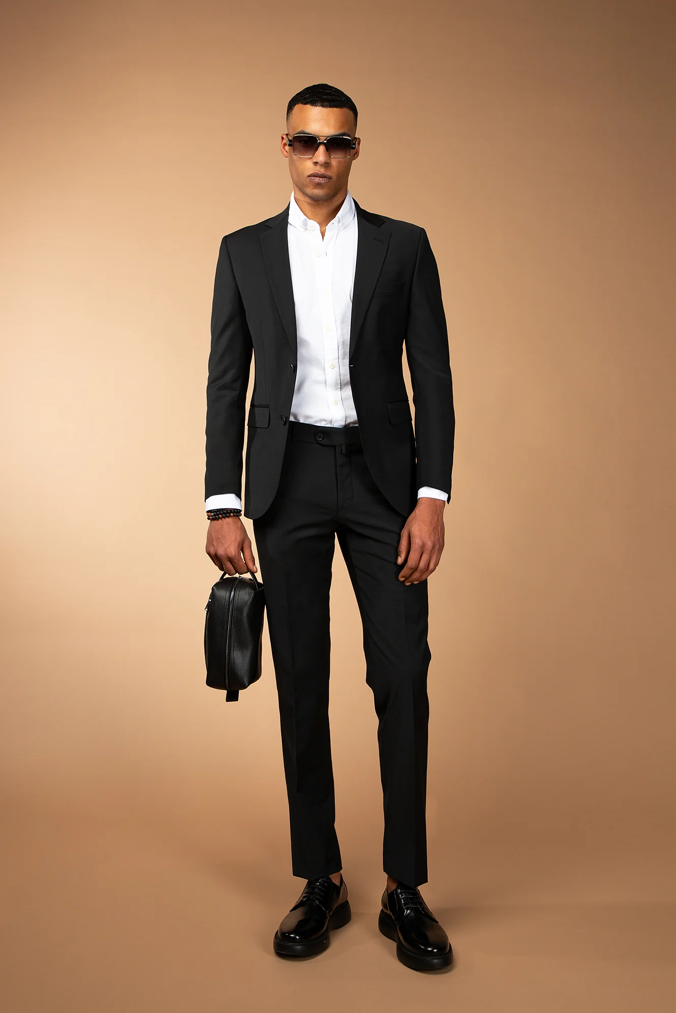 Siyah 7 Drop Slim Fit Dar Kesim Yünlü Takım Elbise