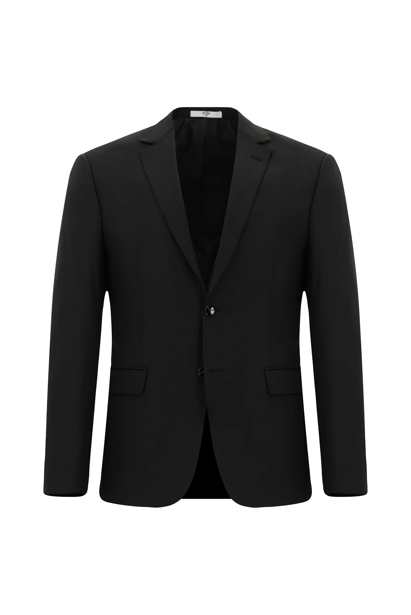 Siyah 7 Drop Slim Fit Dar Kesim Mono Yaka Yünlü Takım Elbise - Image 2