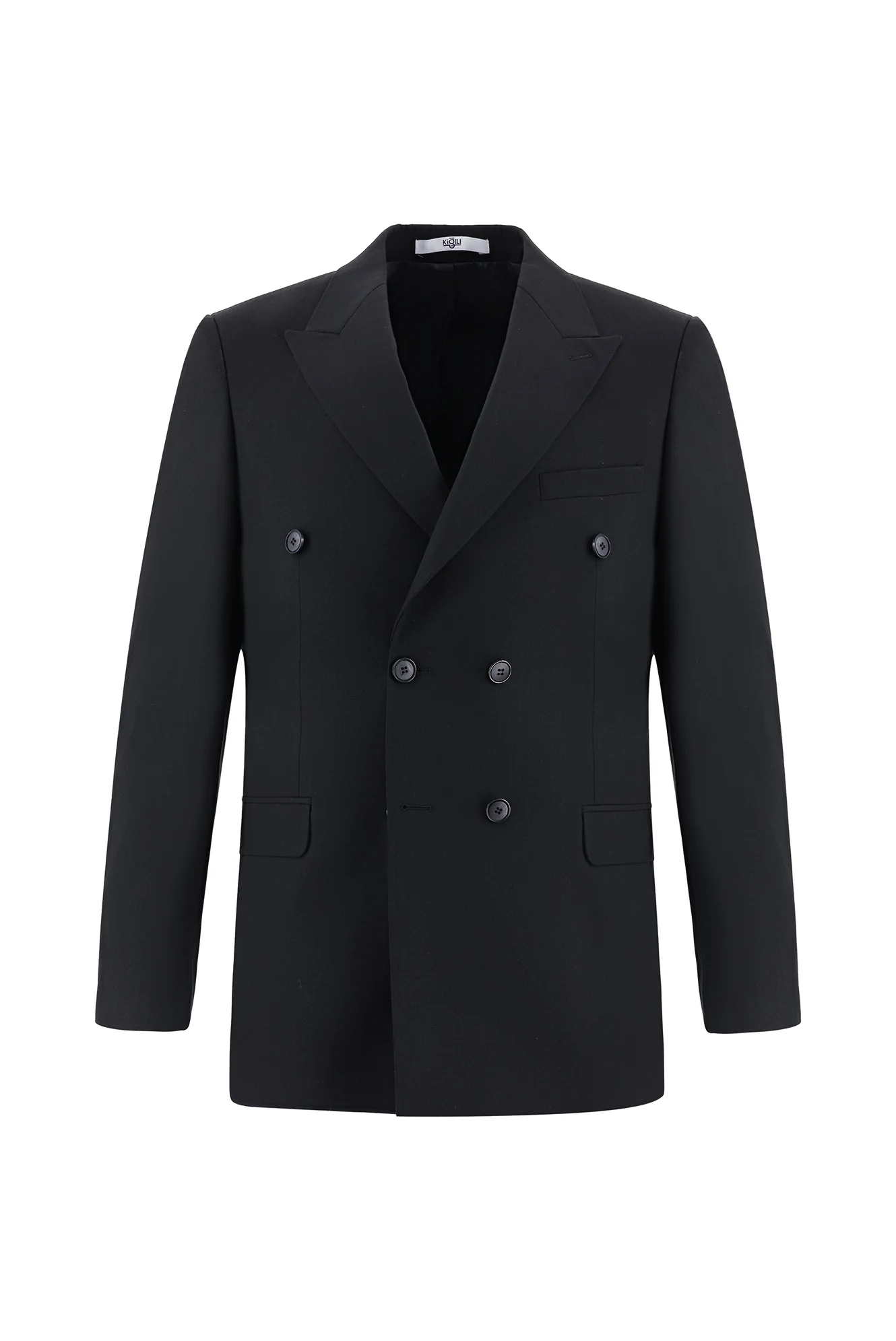 Siyah 7 Drop Slim Fit Dar Kesim Yünlü Kruvaze Takım Elbise - Image 2