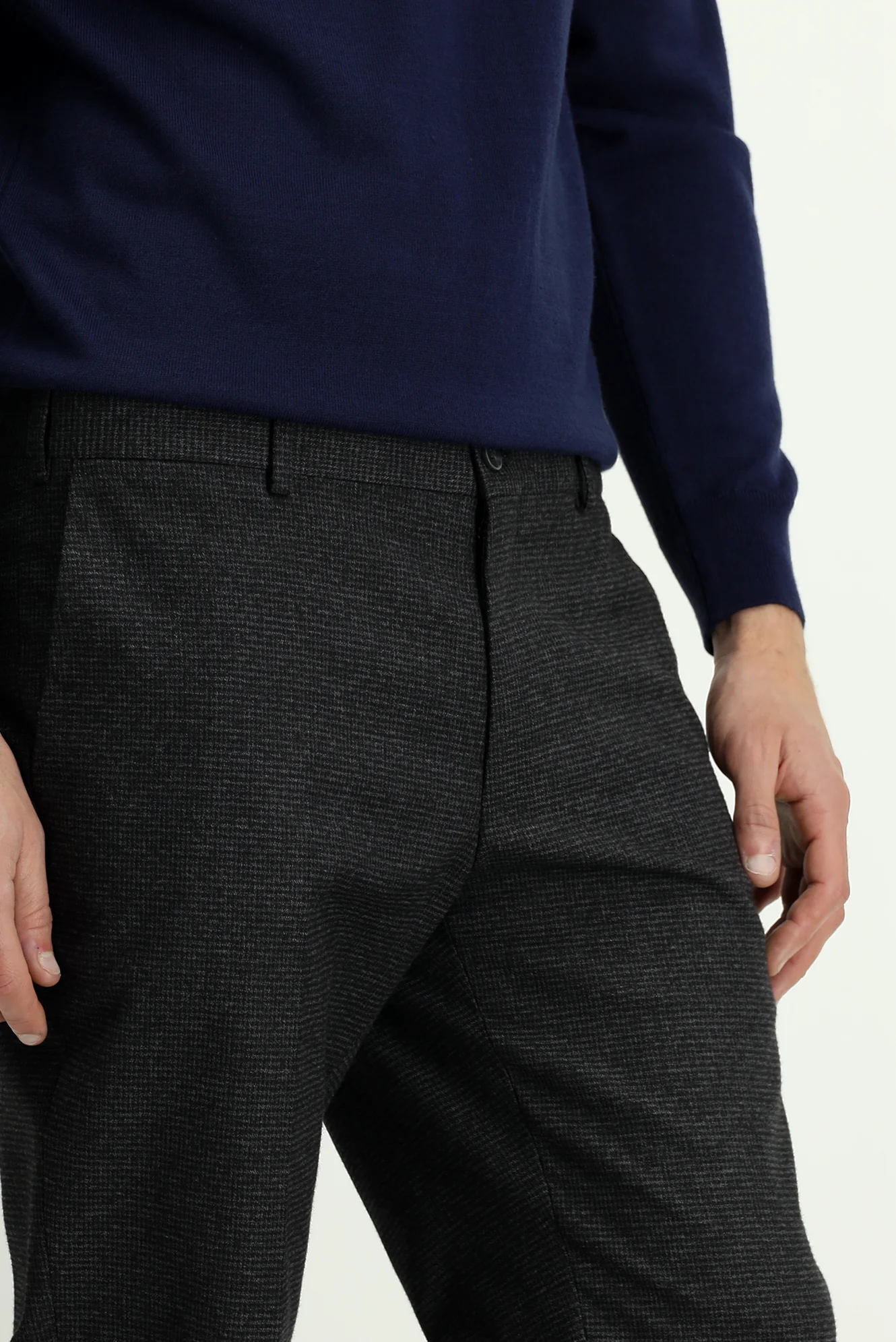 Siyah 7 Drop Slim Fit Dar Kesim Desenli Flanel Klasik Pantolon - Image 5