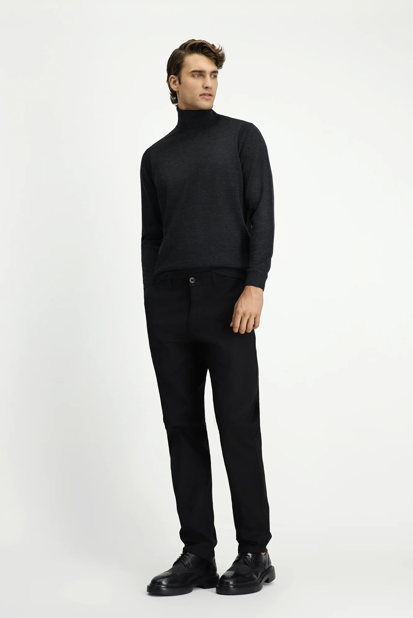 Siyah Slim Fit Dar Kesim Likralı Desenli Kanvas / Chino Pantolon - Image 2