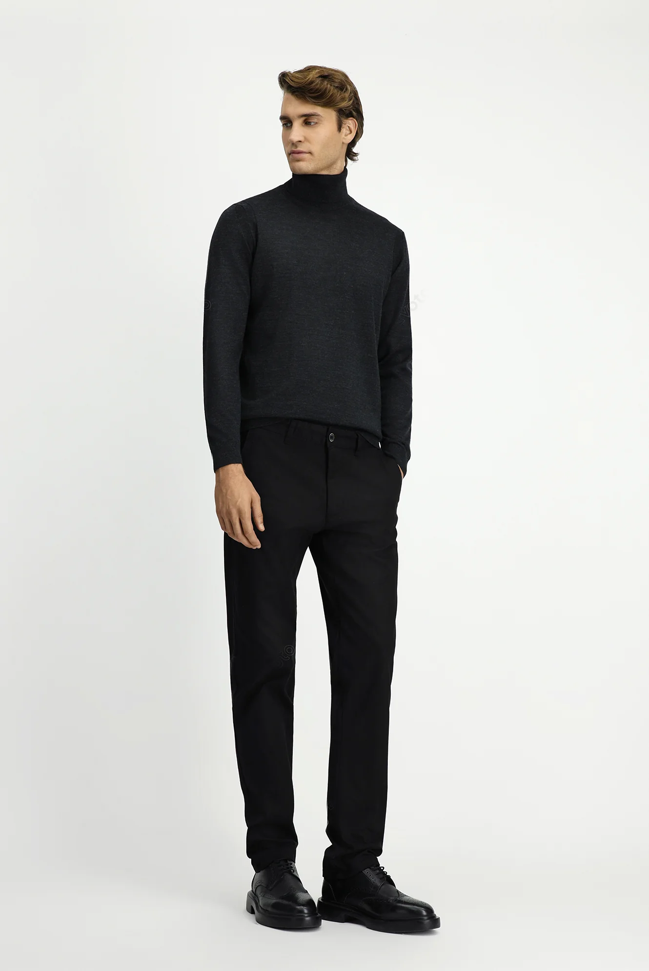 Siyah Slim Fit Dar Kesim Likralı Desenli Kanvas / Chino Pantolon - Image 3