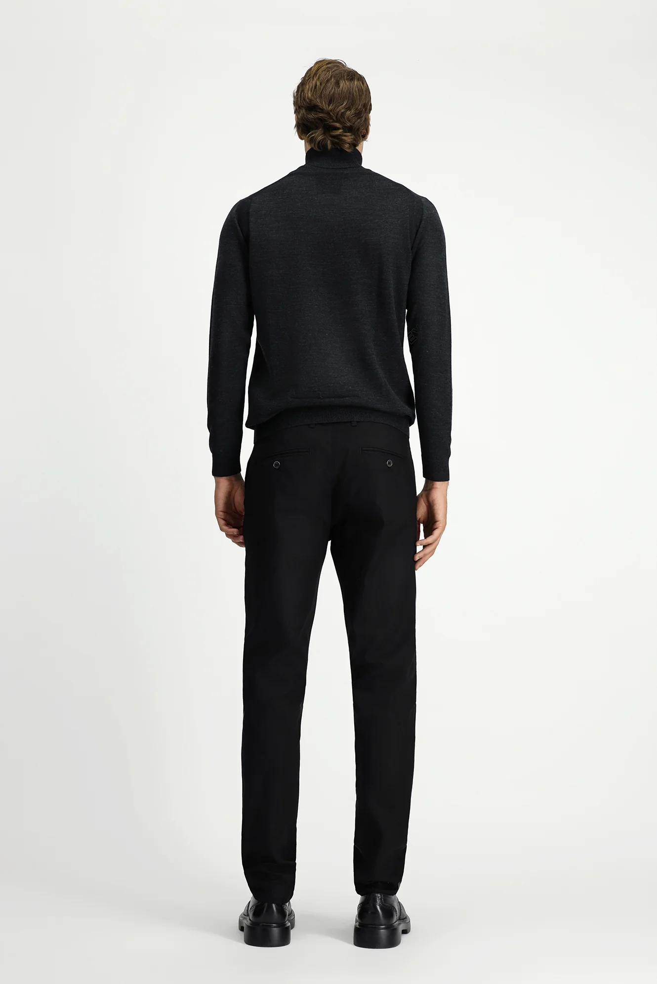 Siyah Slim Fit Dar Kesim Likralı Desenli Kanvas / Chino Pantolon - Image 4