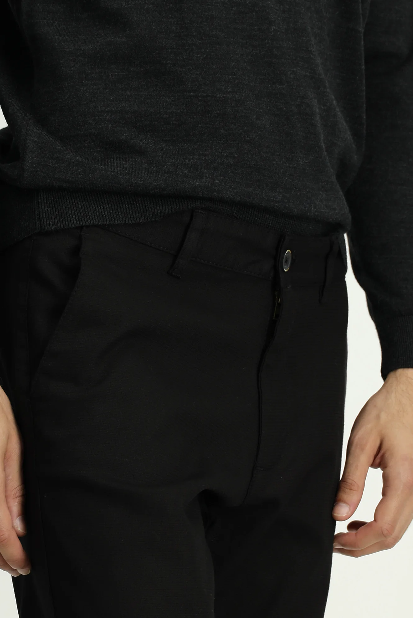 Siyah Slim Fit Dar Kesim Likralı Desenli Kanvas / Chino Pantolon - Image 5