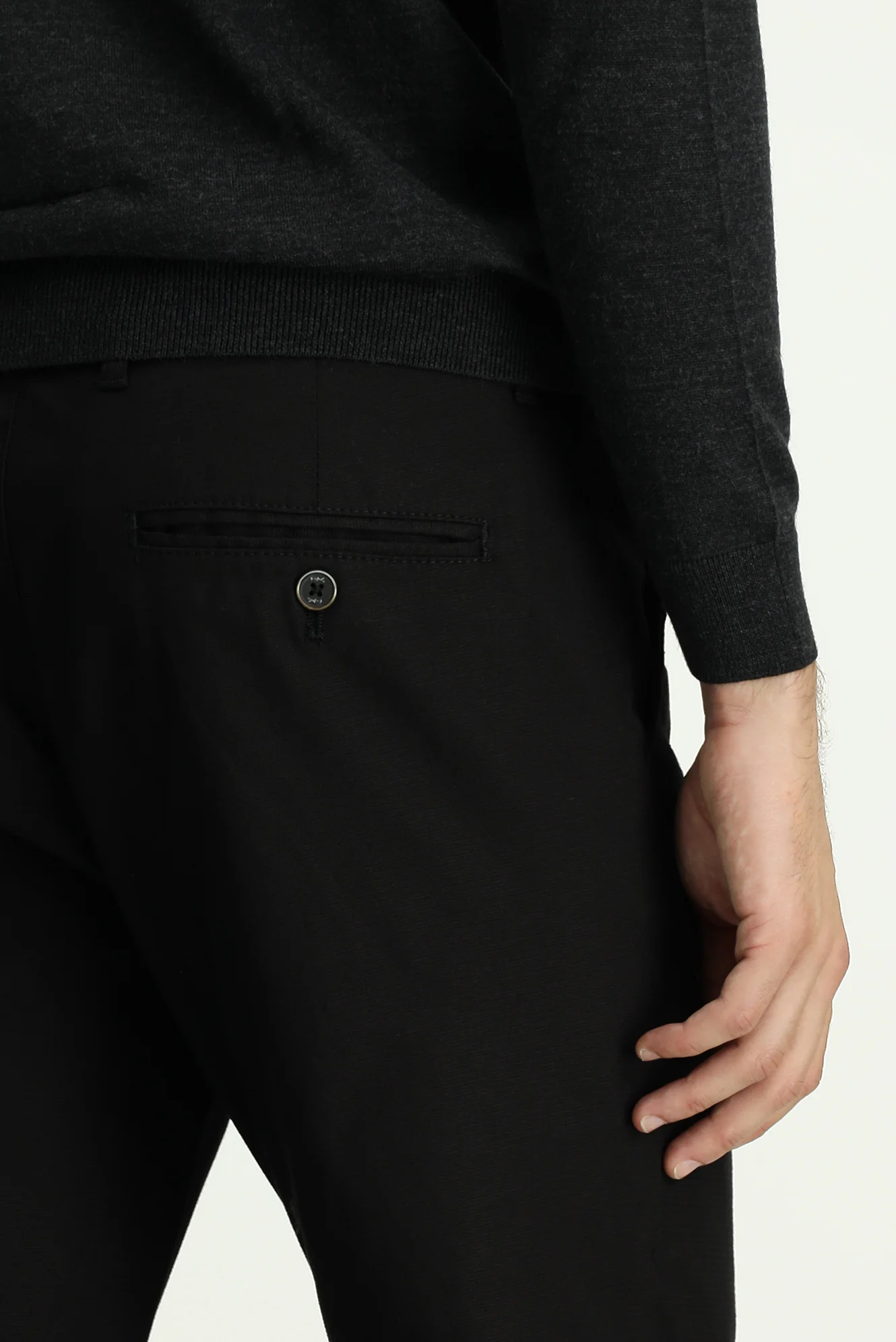 Siyah Slim Fit Dar Kesim Likralı Desenli Kanvas / Chino Pantolon - Image 6