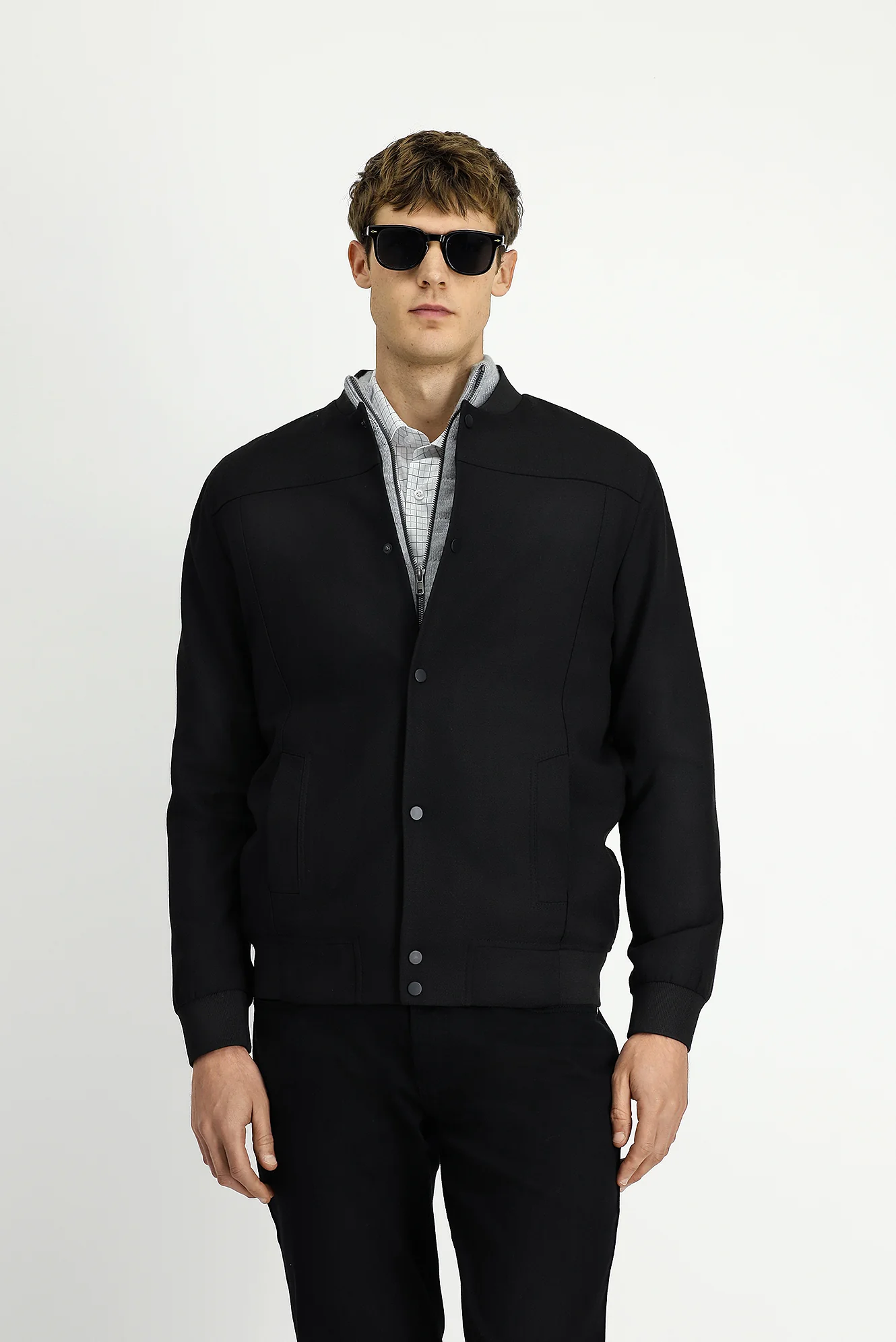 Siyah Slim Fit Dar Kesim Likralı Çıtçıtlı Cepli Bomber Ceket Mont