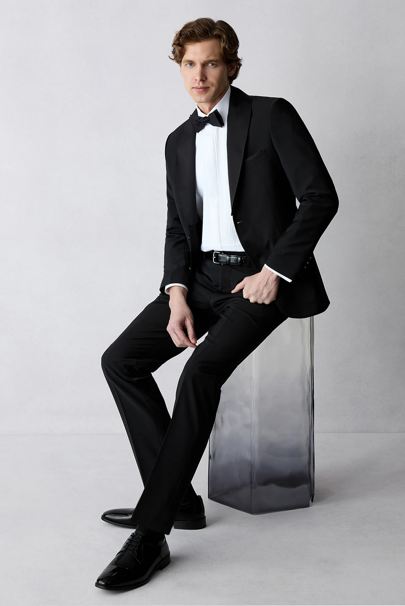Siyah 7 Drop Slim Fit Dar Kesim Şal Yaka Yünlü Smokin & Damatlık