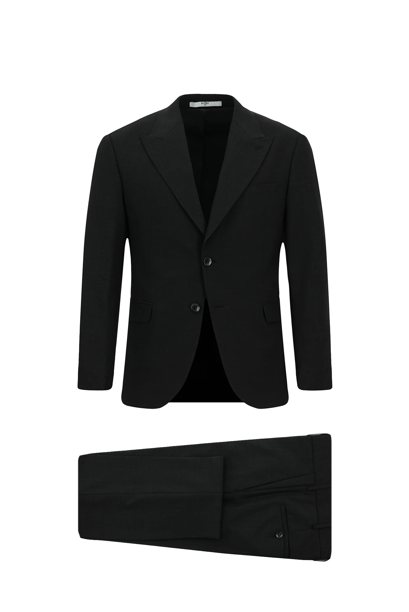 Siyah 7 Drop Slim Fit Dar Kesim Yünlü Desenli Takım Elbise