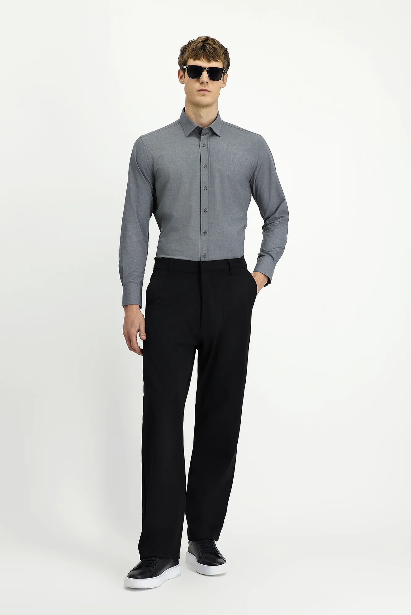 Siyah Straight Relaxed Fit Likralı Kanvas / Chino Pantolon