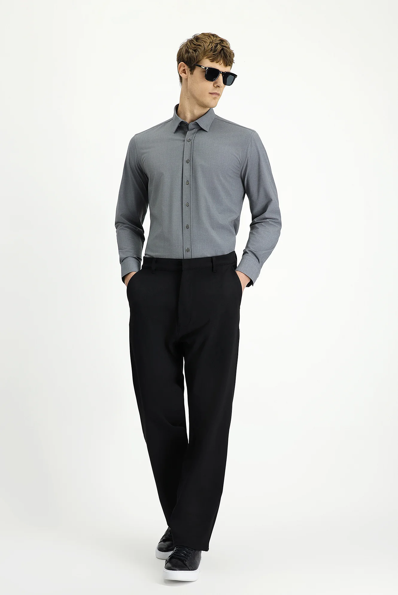 Siyah Straight Relaxed Fit Likralı Kanvas / Chino Pantolon - Image 3