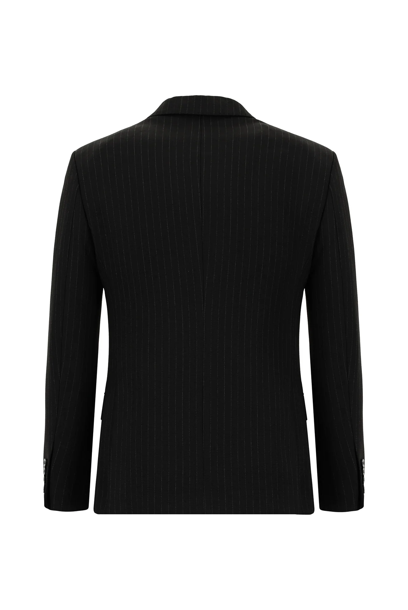 Siyah 7 Drop Super Slim Fit Eksra Dar Kesim Çizgili Beli Lastikli İpli Kruvaze Takım Elbise - Image 3