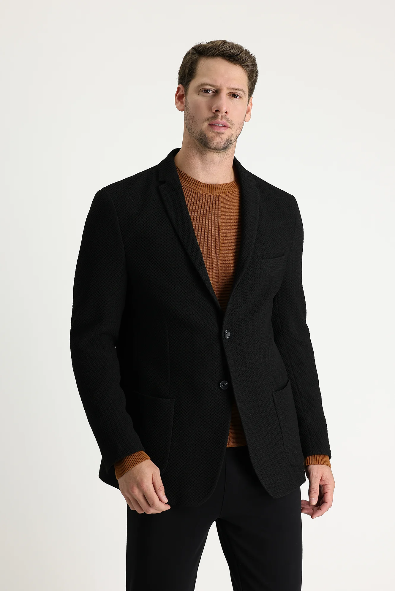 Siyah 7 Drop Super Slim Fit Eksra Dar Kesim Desenli Ceket - Image 2