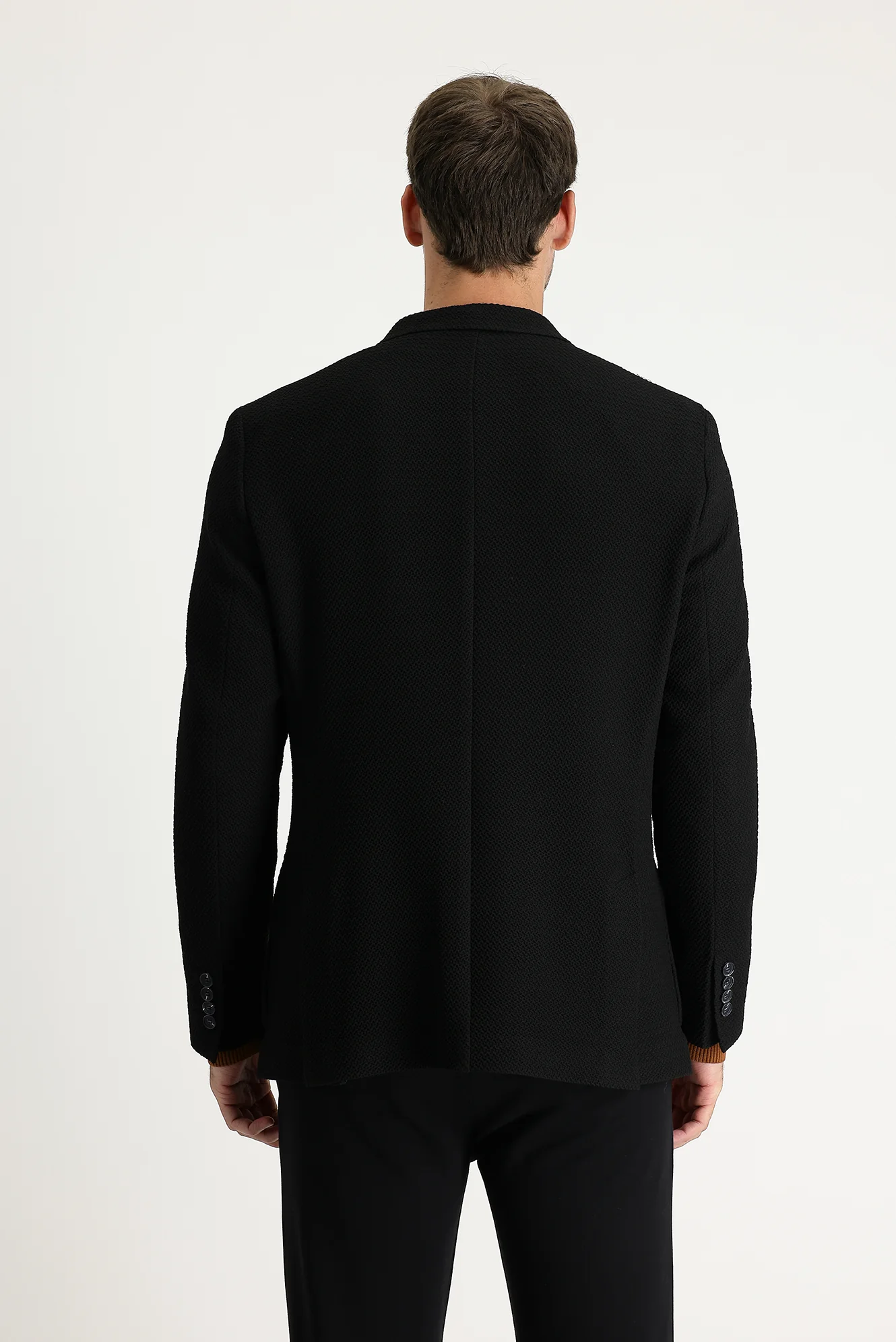 Siyah 7 Drop Super Slim Fit Eksra Dar Kesim Desenli Ceket - Image 3