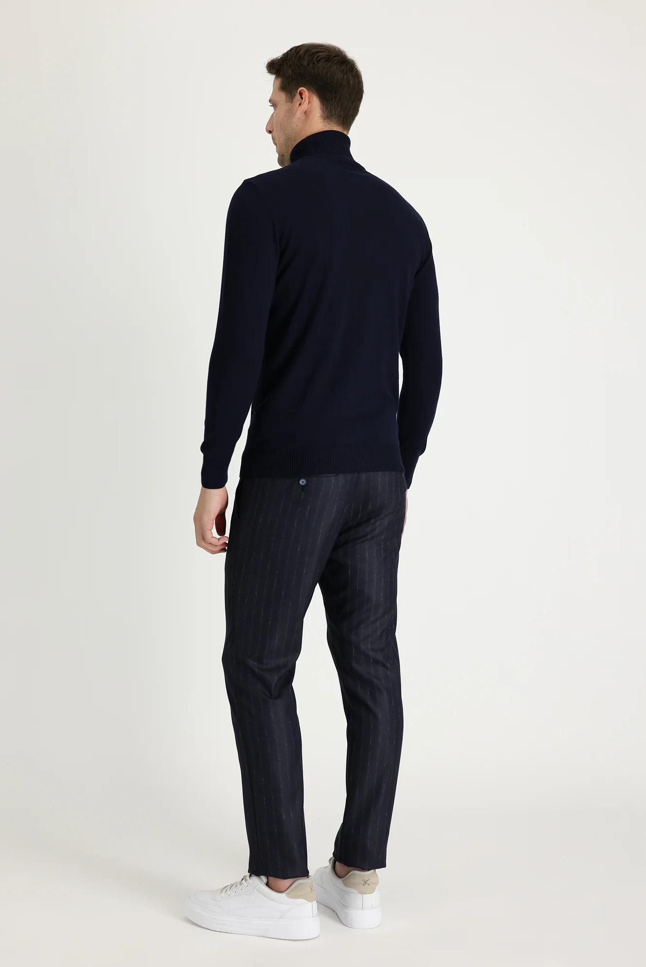 Siyah Super Slim Fit Ekstra Dar Kesim Desenli Klasik Kumaş Pantolon - Image 3