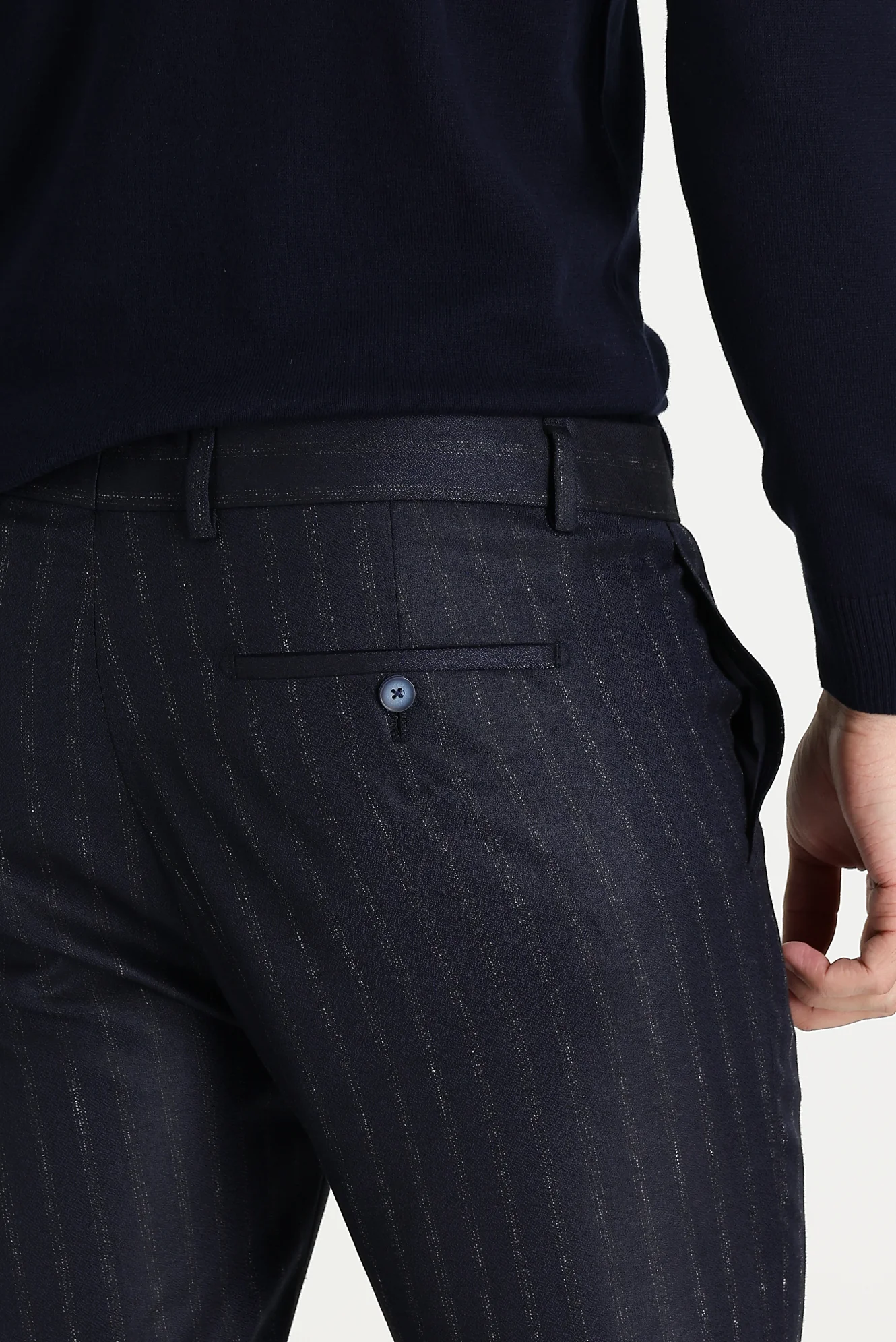 Siyah Super Slim Fit Ekstra Dar Kesim Desenli Klasik Kumaş Pantolon - Image 4