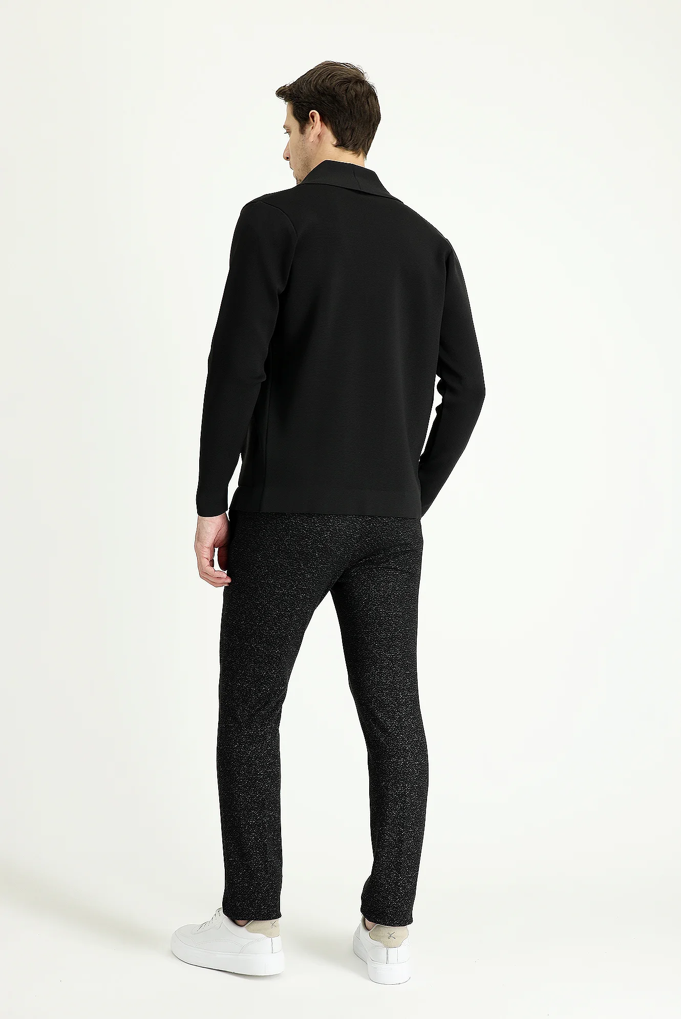 Siyah Super Slim Fit Eksra Dar Kesim Desenli Likralı Kanvas / Chino Pantolon - Image 4