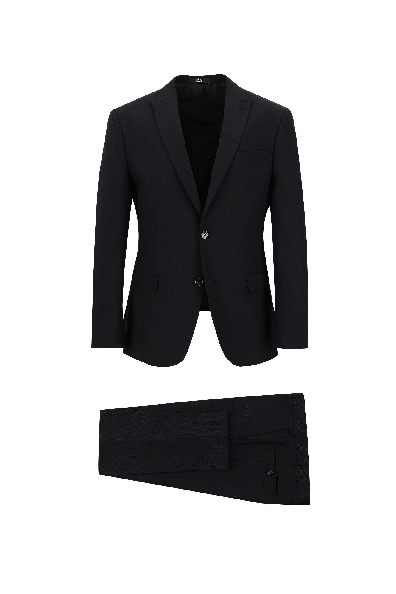 Siyah 7 Drop Super Slim Fit Eksra Dar Kesim Fit Çizgili Takım Elbise