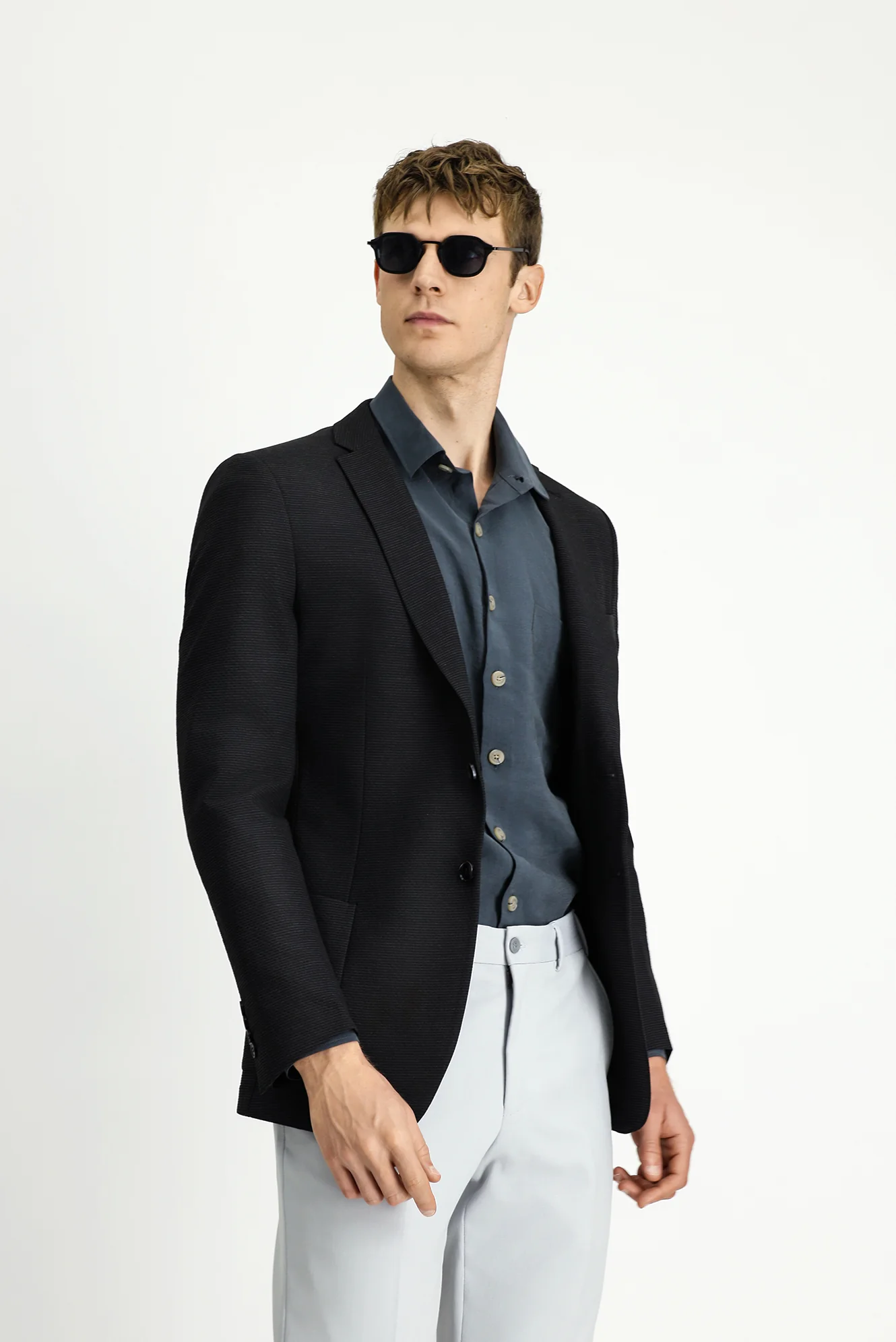 Siyah 7 Drop Super Slim Fit Eksra Dar Kesim Gofre Ceket - Image 3