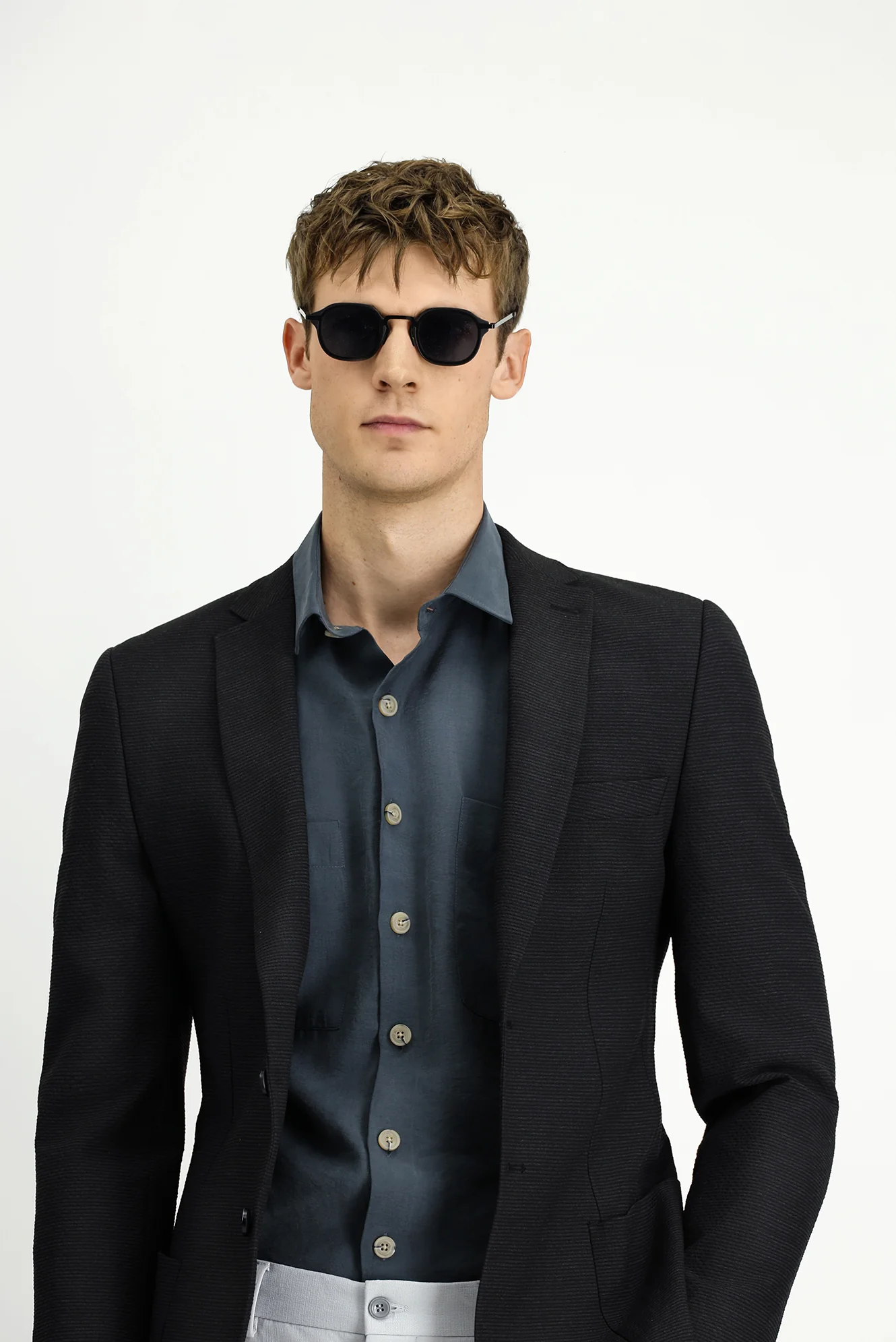 Siyah 7 Drop Super Slim Fit Eksra Dar Kesim Gofre Ceket - Image 4