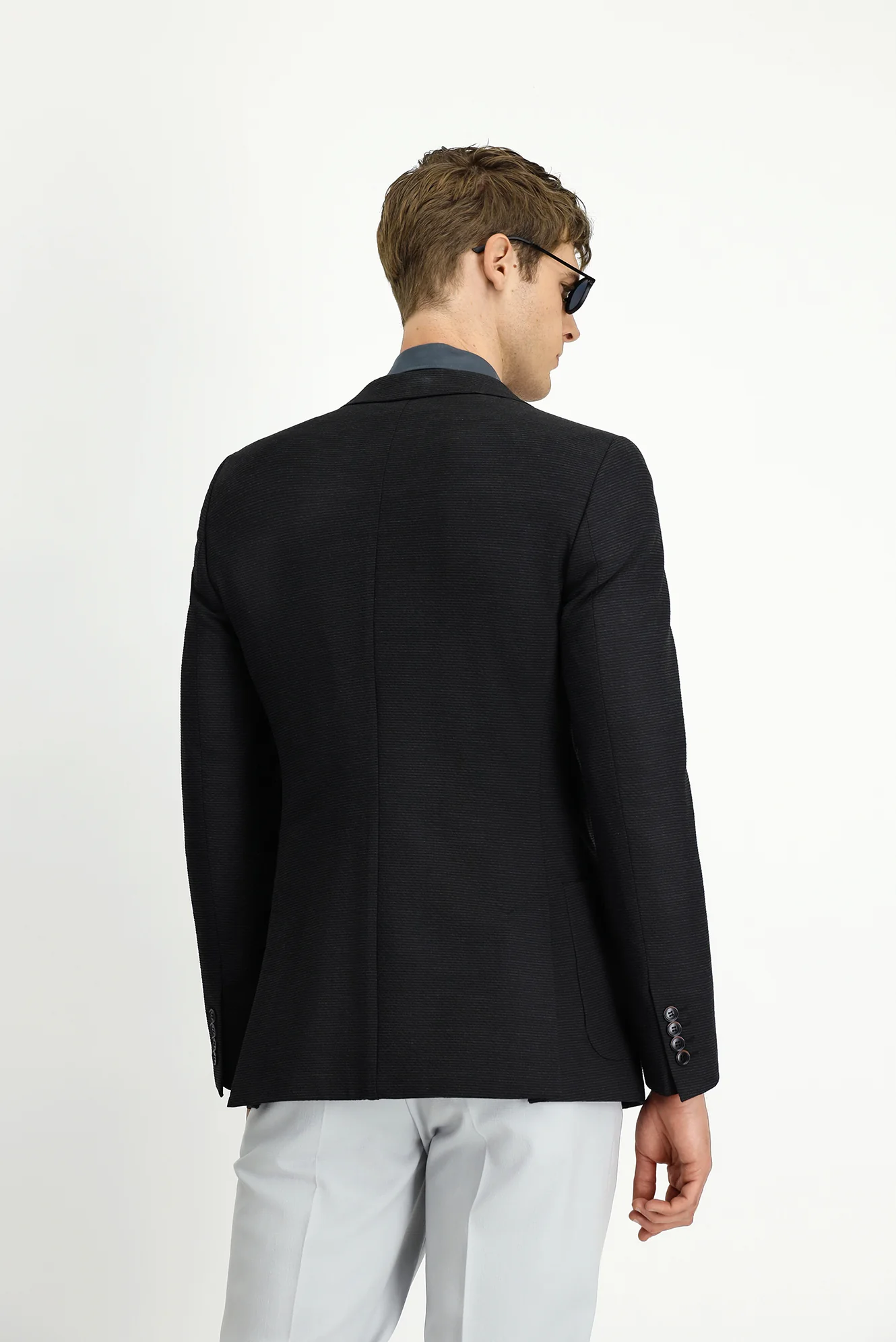 Siyah 7 Drop Super Slim Fit Eksra Dar Kesim Gofre Ceket - Image 5