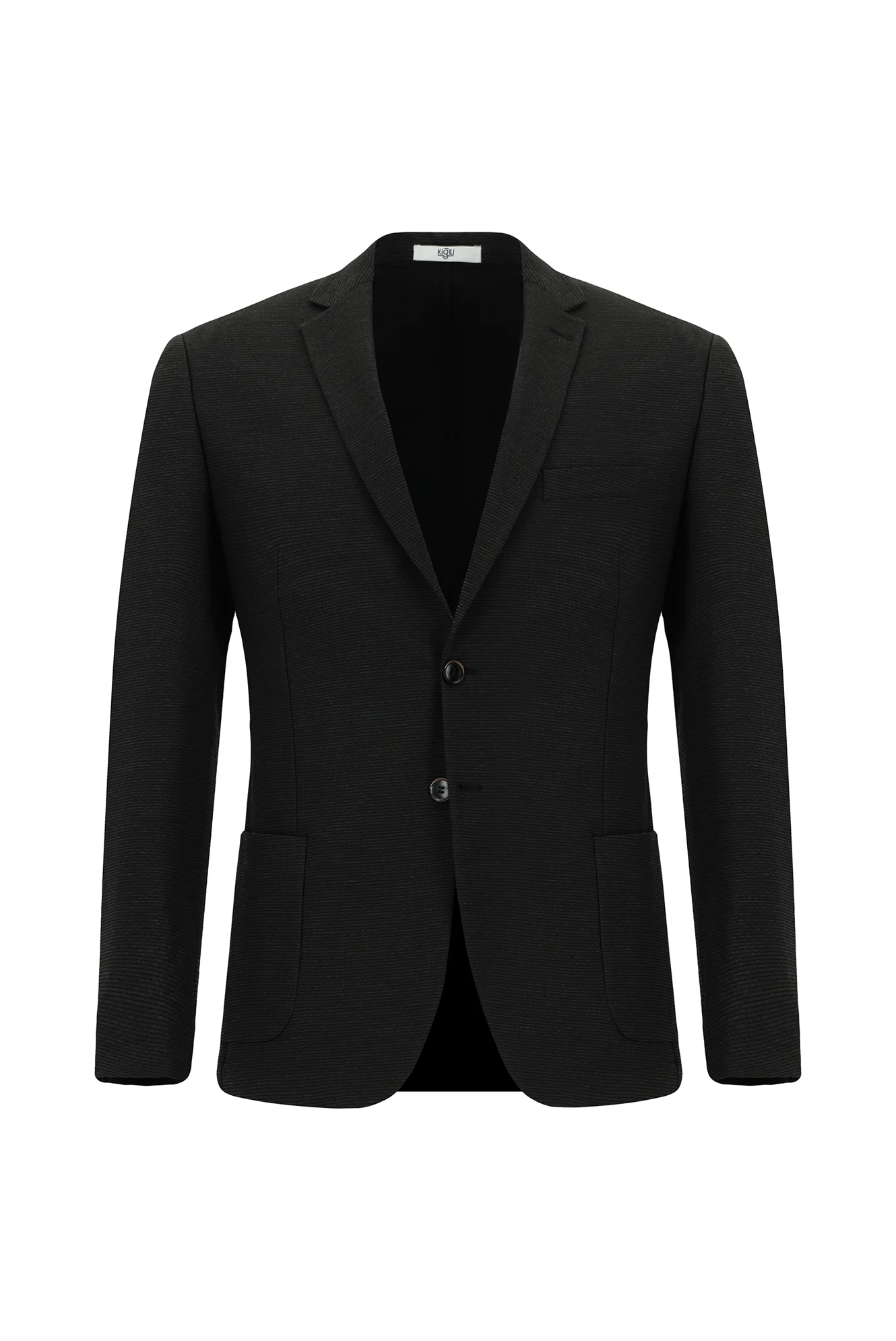 Siyah 7 Drop Super Slim Fit Eksra Dar Kesim Gofre Ceket - Image 7