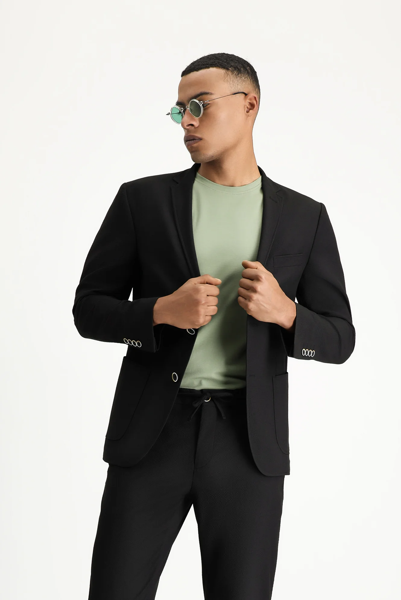 Siyah 7 Drop Super Slim Fit Eksra Dar Kesim Gofre Ceket