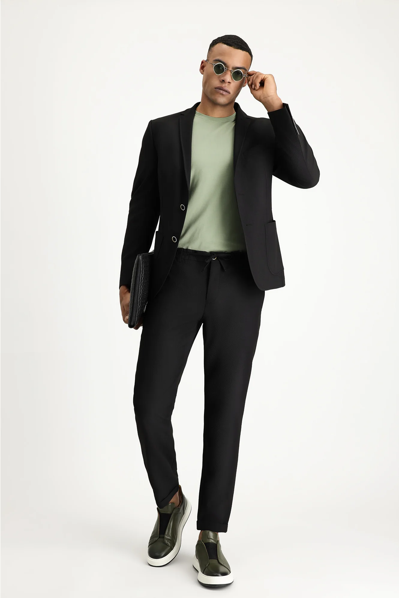 Siyah 7 Drop Super Slim Fit Eksra Dar Kesim Gofre Ceket - Image 2
