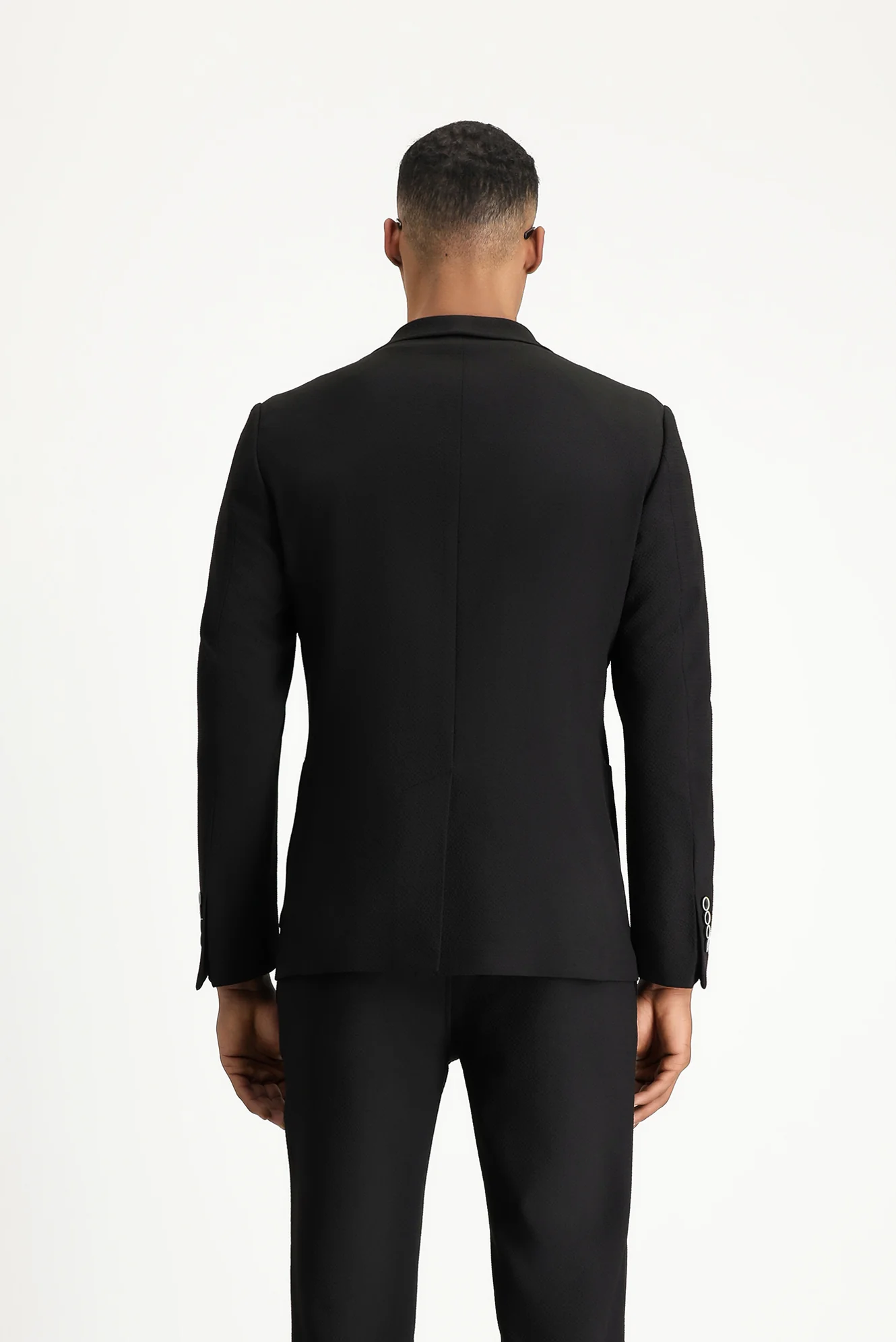 Siyah 7 Drop Super Slim Fit Eksra Dar Kesim Gofre Ceket - Image 4