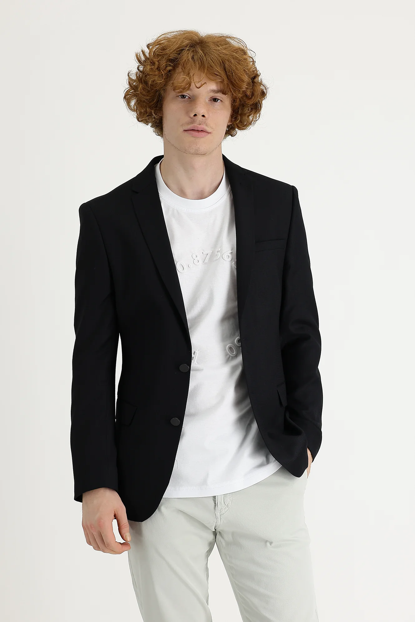 Siyah 7 Drop Super Slim Fit Eksra Dar Kesim Fit Klasik Ceket - Image 2