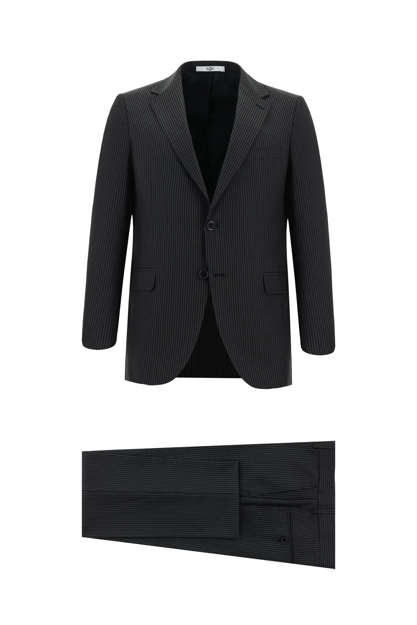 Siyah 7 Drop Super Slim Fit Eksra Dar Kesim Çizgili Takım Elbise