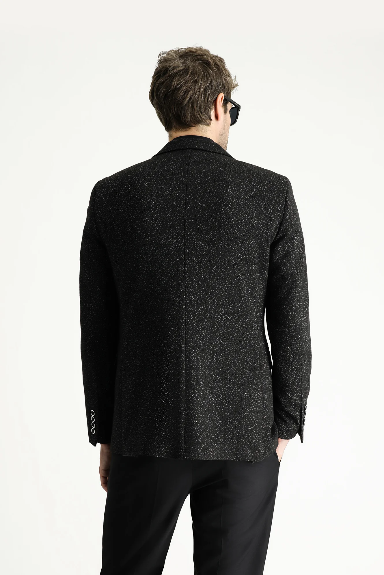 Siyah 7 Drop Super Slim Fit Eksra Dar Kesim Klasik Desenli Ceket - Image 4