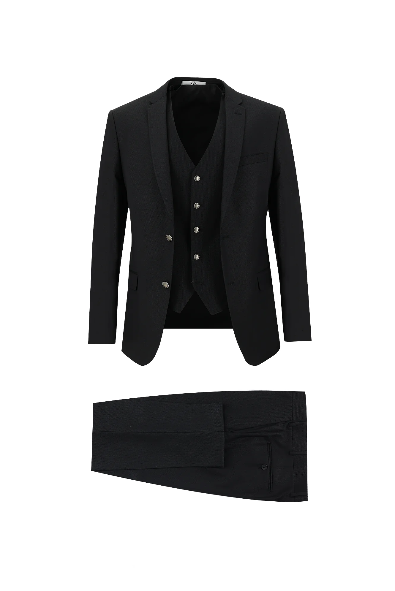 Siyah 7 Drop Super Slim Fit Eksra Dar Kesim Desenli Yelekli Takım Elbise
