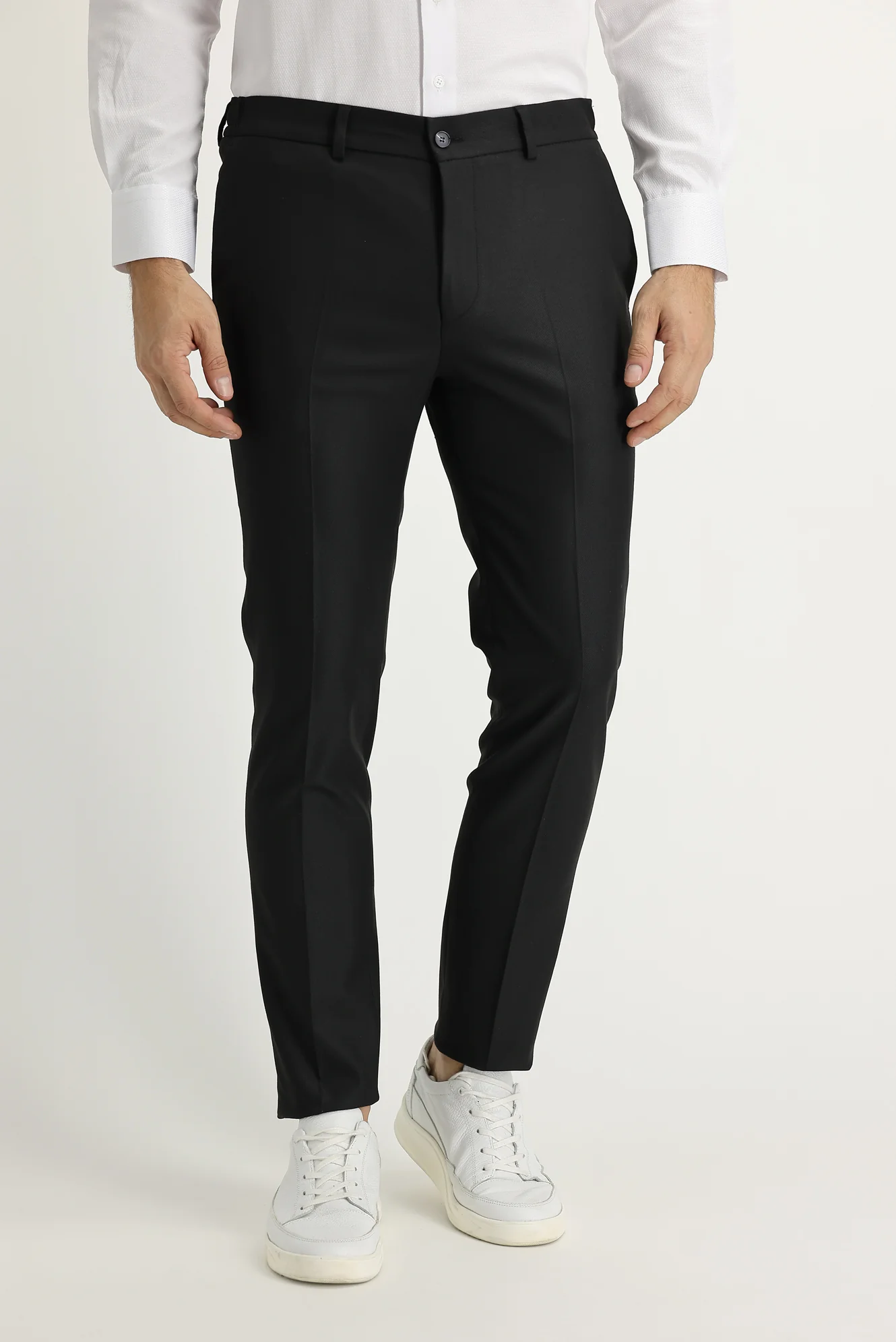 Siyah 7 Drop Super Slim Fit Eksra Dar Kesim Likralı Klasik Kumaş Pantolon - Image 2