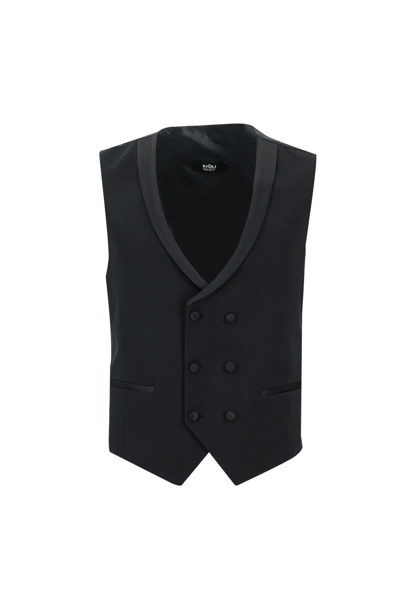 Siyah 7 Drop Super Slim Fit Eksra Dar Kesim Şal Yaka Yelekli Smokin & Damatlık - Image 4