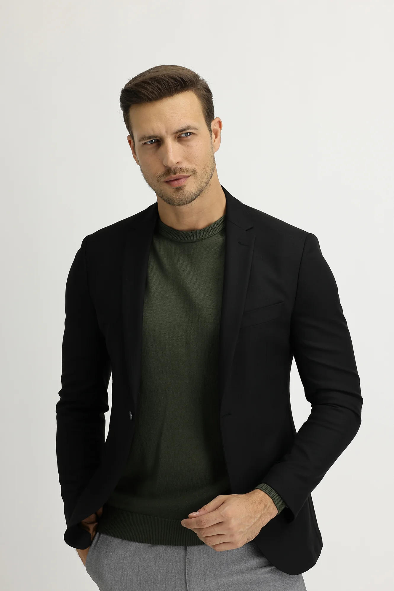 Siyah 7 Drop Super Slim Fit Eksra Dar Kesim Astarsız Spor Ceket - Image 2