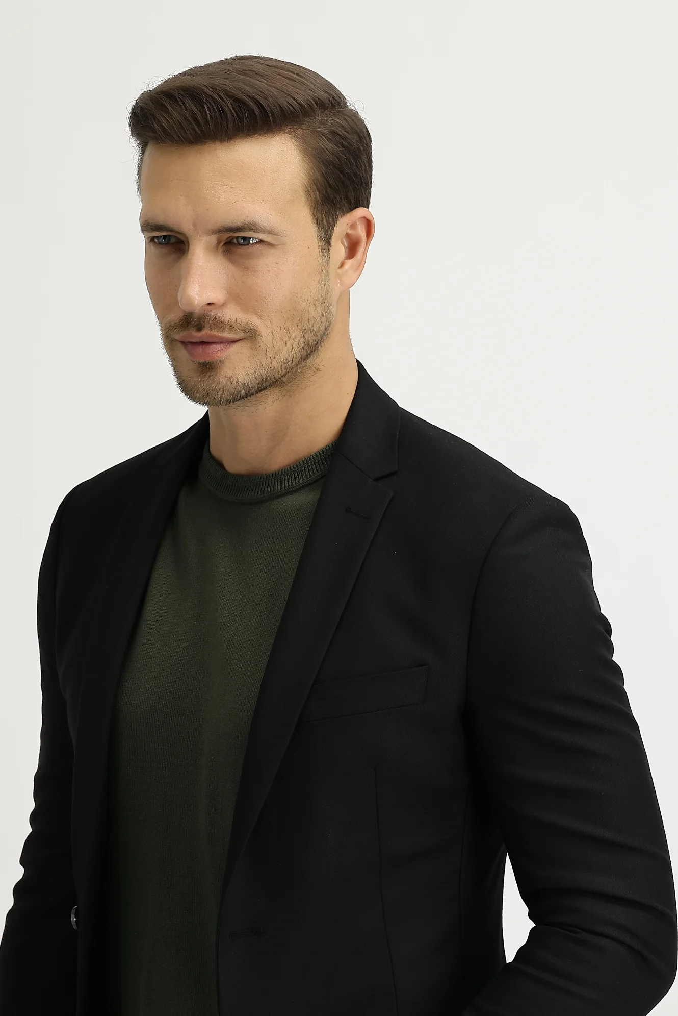 Siyah 7 Drop Super Slim Fit Eksra Dar Kesim Astarsız Spor Ceket - Image 3