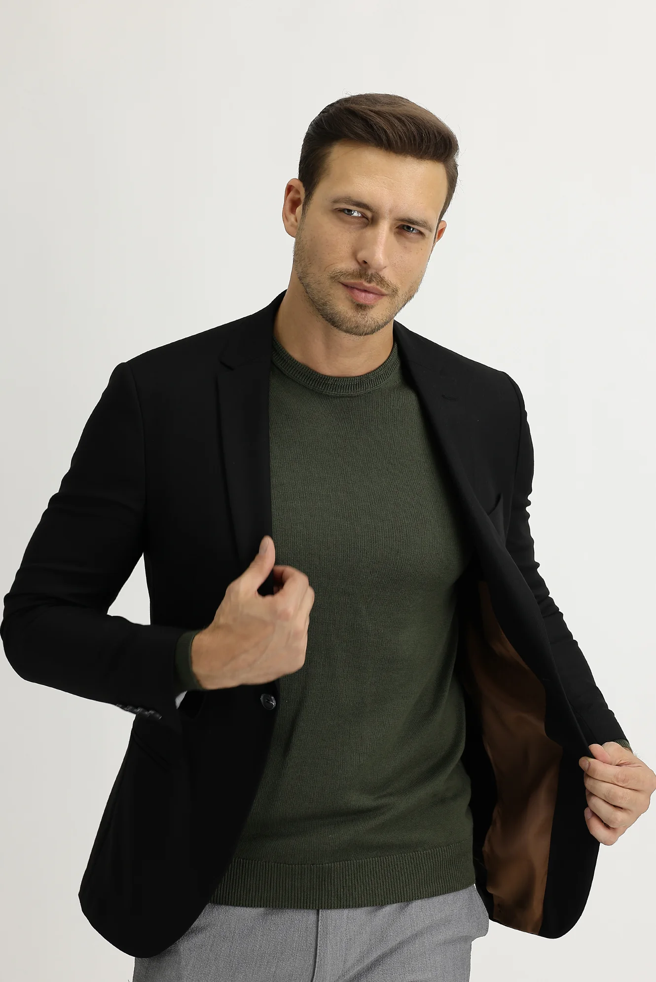 Siyah 7 Drop Super Slim Fit Eksra Dar Kesim Astarsız Spor Ceket - Image 4