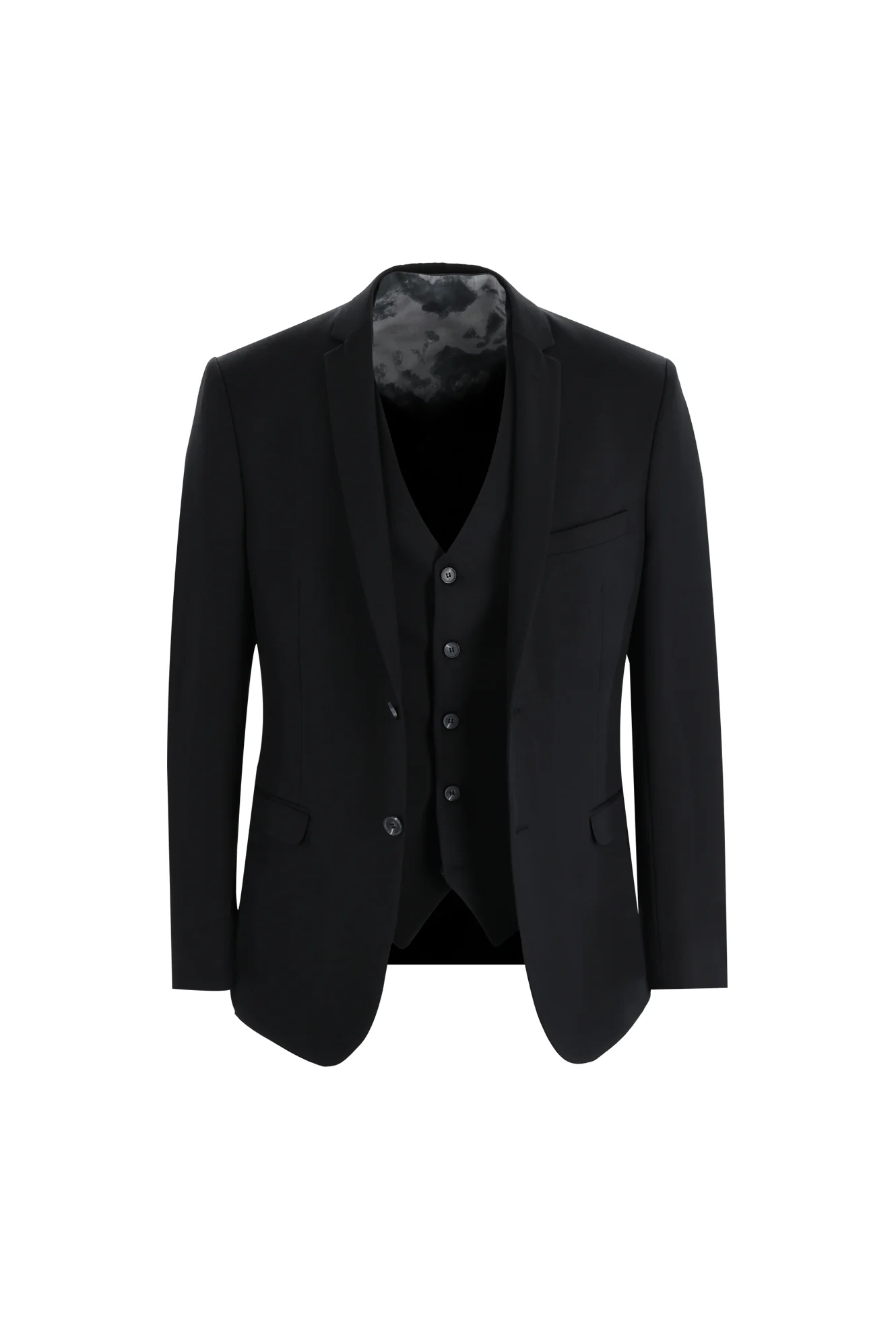 Siyah 7 Drop Super Slim Fit Eksra Dar Kesim Yelekli Takım Elbise - Image 2